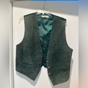 Vintage Norm Thompson Dark Green 100% Leather Vest